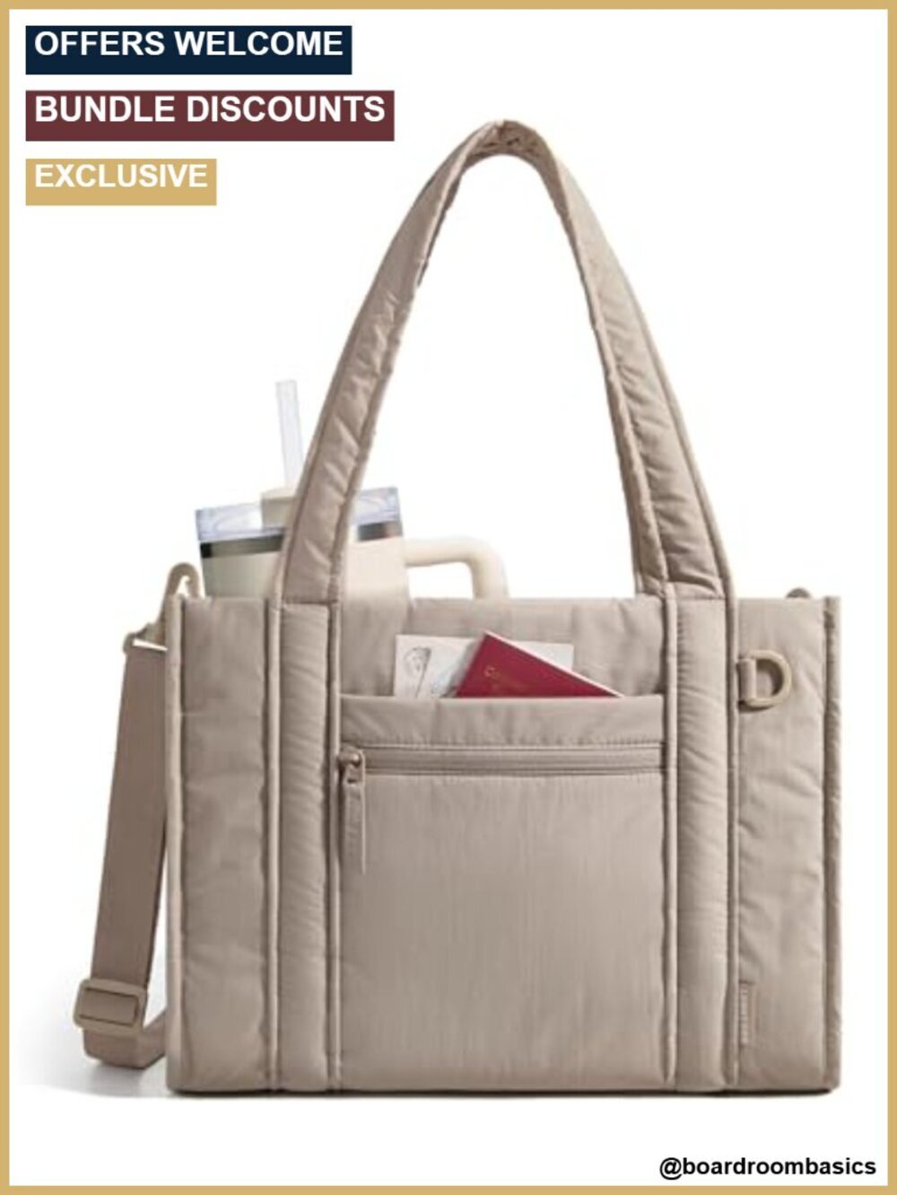 Quilted Tote Bag with Laptop Compartment, Crossbody and Tote 2-in-1